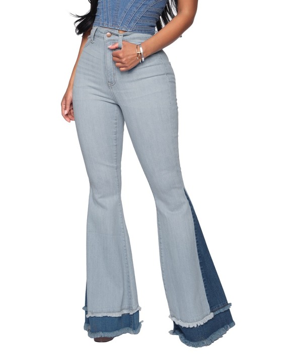 Stylish High Waist Patchwork Flare Jeans