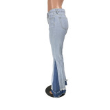 Stylish High Waist Patchwork Flare Jeans