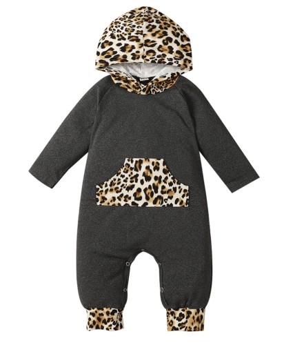 Mamelucos con capucha y estampado de leopardo de otoño para bebé niño
