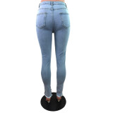 Stylish Blue Tight Ripped Damaged Jeans