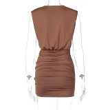 Summer Party Solid Plain Ruched Mini Dress