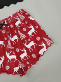Adult Women Christmas Print Bra and Shorts Pajama Set