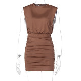 Summer Party Solid Plain Ruched Mini Dress
