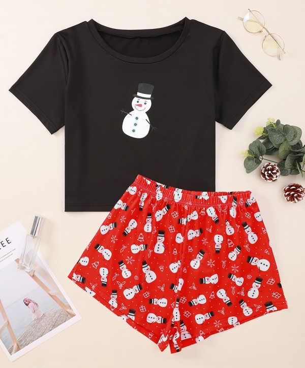Adult Women Christmas Print Shirt and Shorts Pajama Set