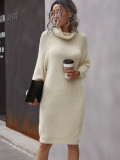 Winter Solid Color Turndown Collar Sweater Dress