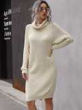 Winter Solid Color Turndown Collar Sweater Dress