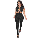 Party Metallic Sexy Keyhole Crop Top and Pants Set