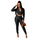 Winter Party Sexy Leather Hoody Crop Top and Pants Set