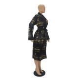 Autumn Party Print Robe with Matching Belt
