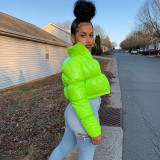 Winter Neon Padded Zip Up Short Leather Jacket