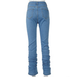 Stylish Blue High Waist Fitted Jeans