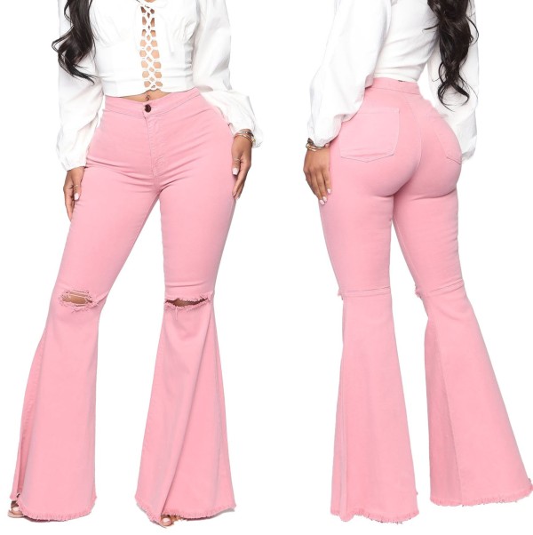 Autumn Pink High Waist Ripped Flare Jeans