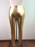 Plus Size Autumn Party Sexy Gold Leather Trousers