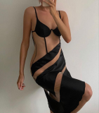 Party Sexy Push Up Contrast Strap Midi Dress