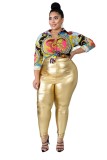 Plus Size Autumn Party Sexy Gold Leather Trousers