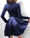 Spring Blue Lace Patchwork Zip Up Vintage Skater Dress