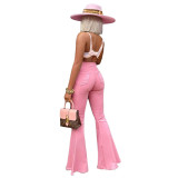Autumn Pink High Waist Ripped Flare Jeans