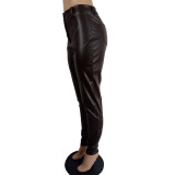 Winter Party Sexy Leather High Waist Pants