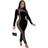 Autumn Party Black Sexy Patchwork Beaded Bodycon Jumpsuit