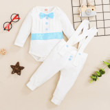 Baby Boy Autumn White Gentle Shirt and Suspender Pants Set