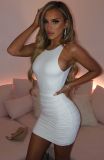 Solid Plain Party Sleeveless Ruched Mini Dress