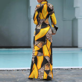 Autumn Occassional Leopard Print Geommetric Long Dress