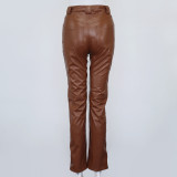 Winter Leather High Waist Formal Trousers