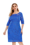 Plus Size Autumn Elegant Lace Blue Formal Dress