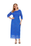Plus Size Autumn Elegant Lace Blue Gown