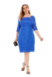 Plus Size Autumn Elegant Lace Blue Formal Dress