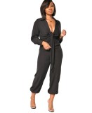 Autumn Solid Plain Party Sexy Plunging Jumpsuit