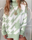 Winter Print Turtleneck Pullover Long Sweater