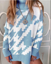 Winter Print Rollkragenpullover mit langem Pullover