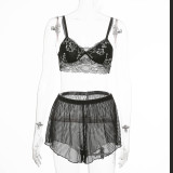 Black Sexy Lace Bra and Shorts Lingerie Set