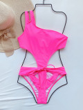 One Piece Pink Cut Out One Shoulder Swimwear
