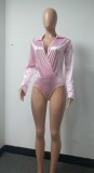 Autumn Formal Satin Wrapped Bodysuit and Matching Pants Set