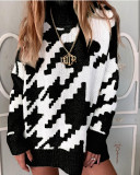 Winter Print Turtleneck Pullover Long Sweater