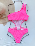 One Piece Pink Cut Out One Shoulder Swimwear