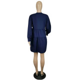 Autumn Dark Blue A-line Denim Dress
