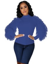 Autumn Solid Round Neck Blouse with Plush Sleeve