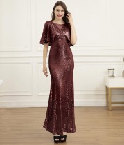 Elegant full Sequins Short Sleeve Evening Dress