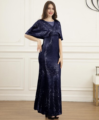 Elegant full Sequins Short Sleeve Evening Dress