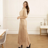 Elegant full Sequins Short Sleeve Evening Dress