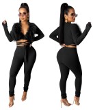 Autumn Party Black Sexy Feather Crop Top and Pants Set
