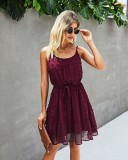 Solid Summer Sleeveless Chiffion Casual Dress with Belt