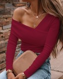 Autumn Pure Color Off Shoulder Long Sleeve Knitted Top