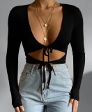 Sexy Lace-up Long Sleeve Top