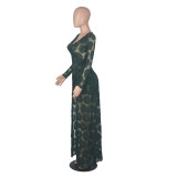 Summer Sexy Green Lace V-Neck High Low Long Dress with Sleeves