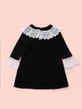 Kids Girl Autumn White and Black Lace Patchwork Party Dress