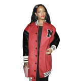 Winter Red and Black Print Long Jersey Jacket